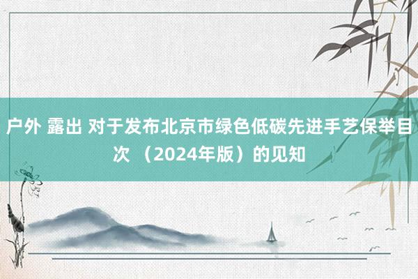 户外 露出 对于发布北京市绿色低碳先进手艺保举目次 （2024年版）的见知